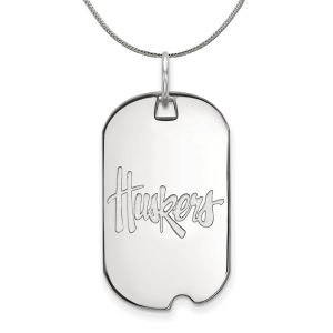 Sterling Silver U. of Nebraska Huskers Dog Tag Necklace