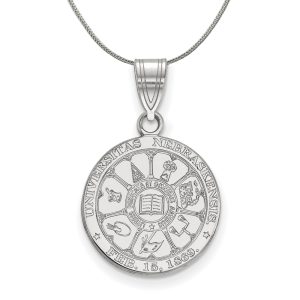 Sterling Silver U. of Nebraska Medium Crest Disc Necklace