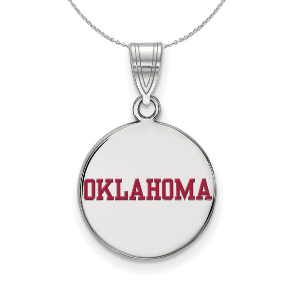 Sterling Silver U. of Oklahoma Medium Enamel Disc Necklace