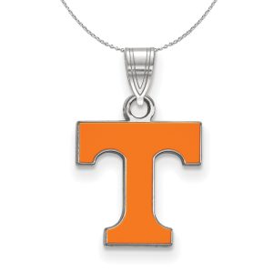 Sterling Silver U. of Tennessee Small Enamel 'T' Necklace