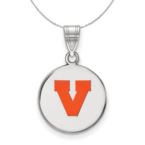 Sterling Silver U. of Virginia Medium Enamel 'V' Disc Necklace