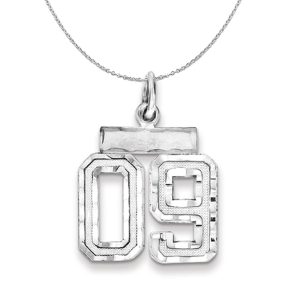 Sterling Silver, Varsity Collection, Small D/C Number 09 Necklace