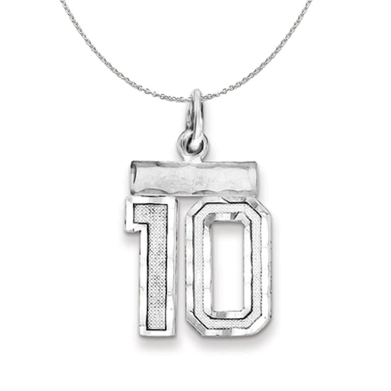 Sterling Silver, Varsity Collection, Small D/C Number 10 Necklace