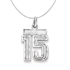 Sterling Silver, Varsity Collection, Small D/C Number 15 Necklace