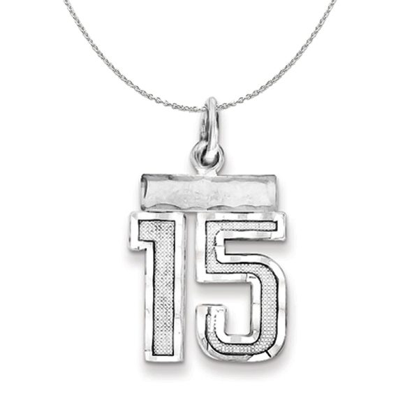 Sterling Silver, Varsity Collection, Small D/C Number 15 Necklace