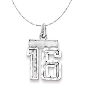 Sterling Silver, Varsity Collection, Small D/C Number 16 Necklace