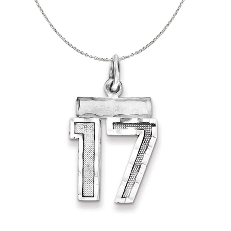 Sterling Silver, Varsity Collection, Small D/C Number 17 Necklace