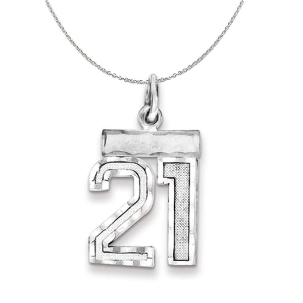 Sterling Silver, Varsity Collection, Small D/C Number 21 Necklace