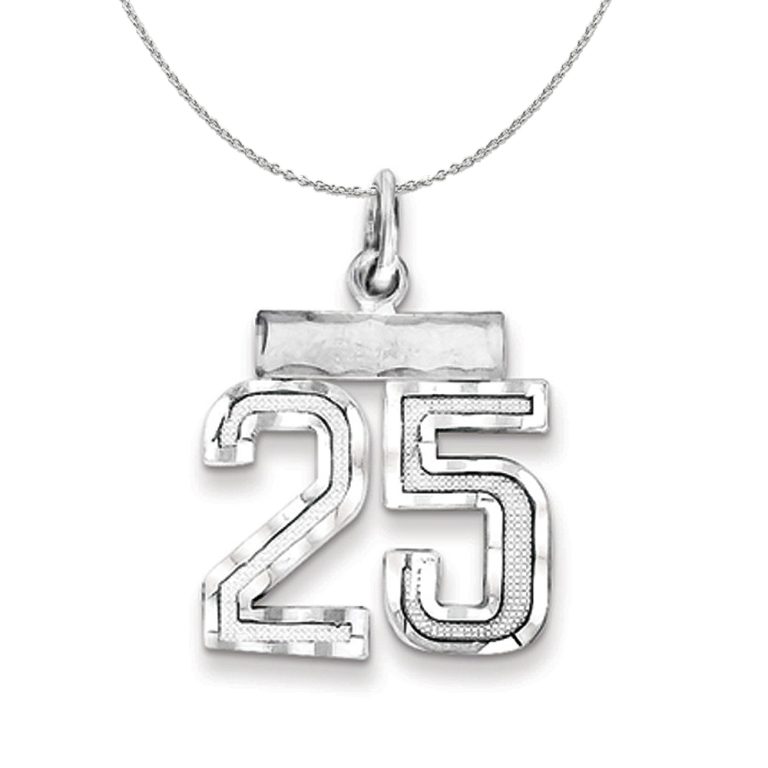 Sterling Silver, Varsity Collection, Small D/C Number 25 Necklace