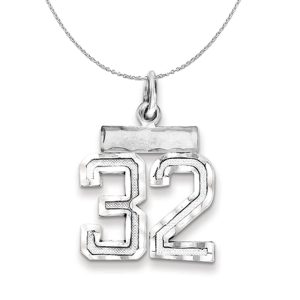 Sterling Silver, Varsity Collection, Small D/C Number 32 Necklace