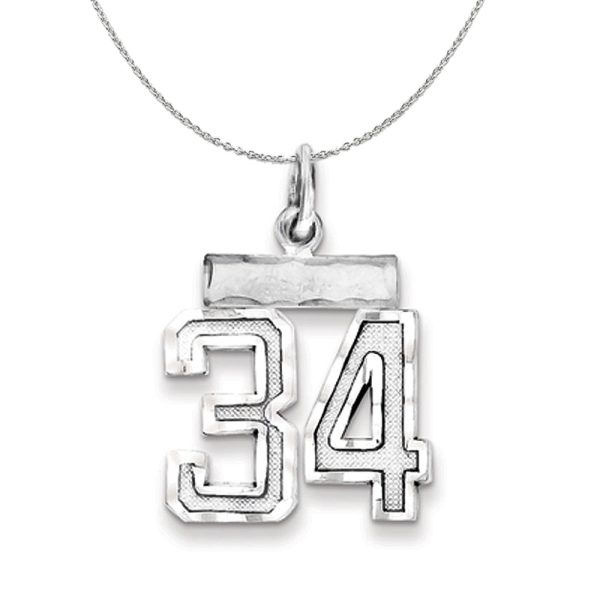 Sterling Silver, Varsity Collection, Small D/C Number 34 Necklace