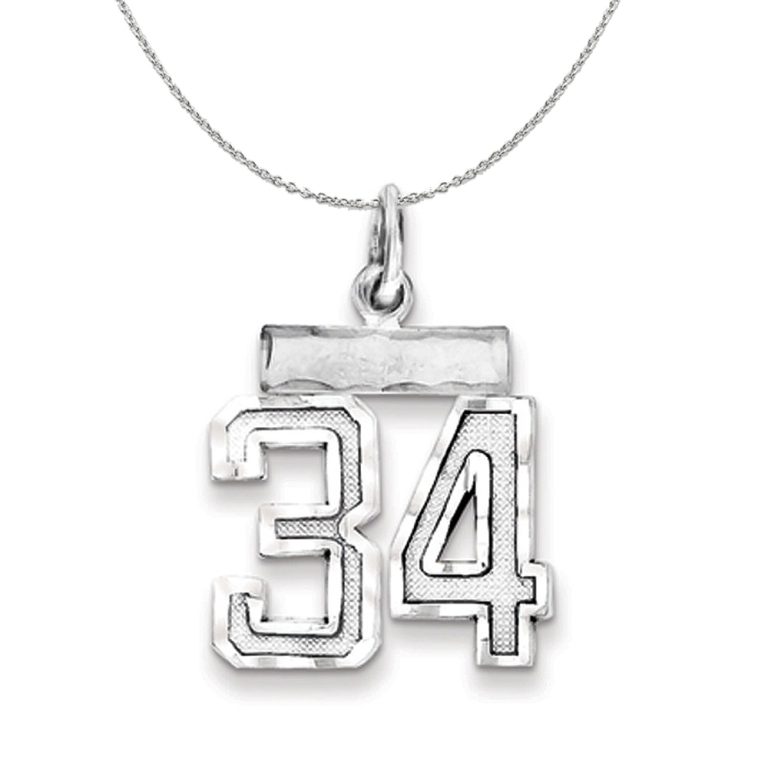 Sterling Silver, Varsity Collection, Small D/C Number 34 Necklace