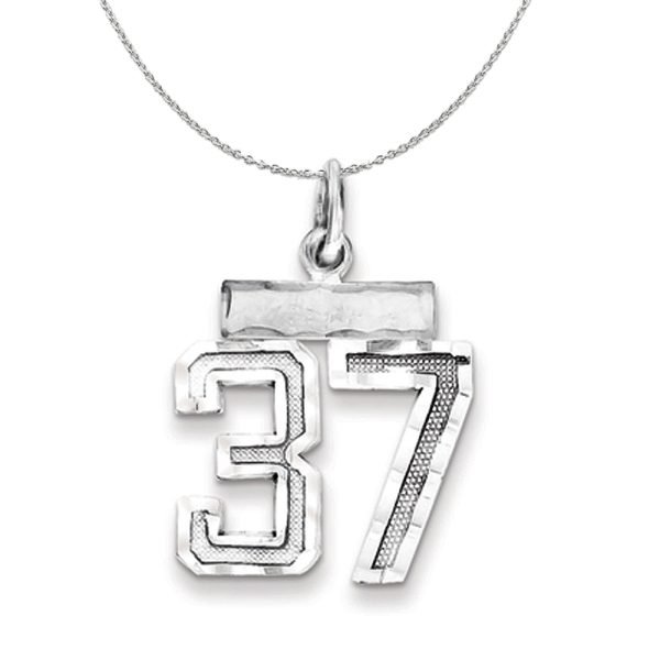 Sterling Silver, Varsity Collection, Small D/C Number 37 Necklace