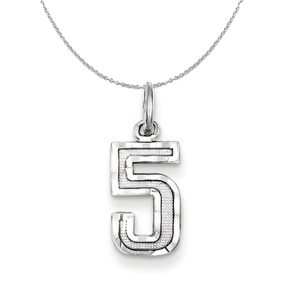 Sterling Silver, Varsity Collection, Small D/C Number 5 Necklace