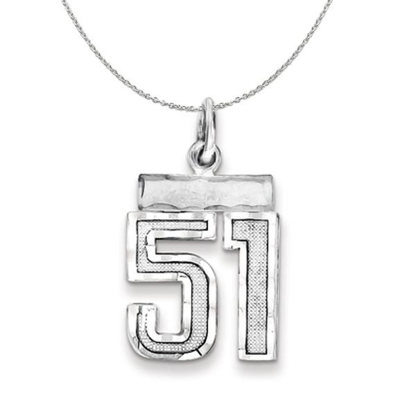 Sterling Silver, Varsity Collection, Small D/C Number 51 Necklace