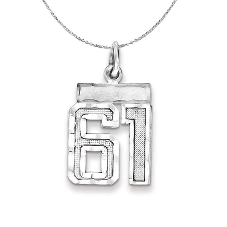 Sterling Silver, Varsity Collection, Small D/C Number 61 Necklace