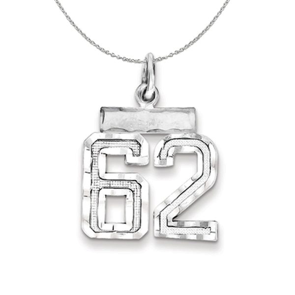 Sterling Silver, Varsity Collection, Small D/C Number 62 Necklace