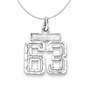 Sterling Silver, Varsity Collection, Small D/C Number 63 Necklace