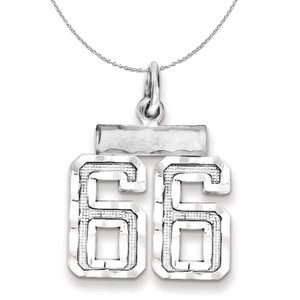 Sterling Silver, Varsity Collection, Small D/C Number 66 Necklace