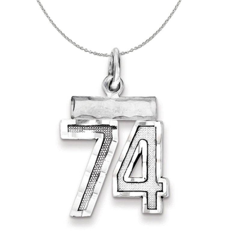 Sterling Silver, Varsity Collection, Small D/C Number 74 Necklace