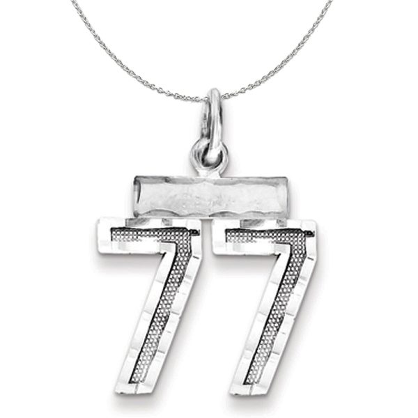 Sterling Silver, Varsity Collection, Small D/C Number 77 Necklace