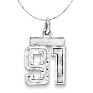 Sterling Silver, Varsity Collection, Small D/C Number 91 Necklace