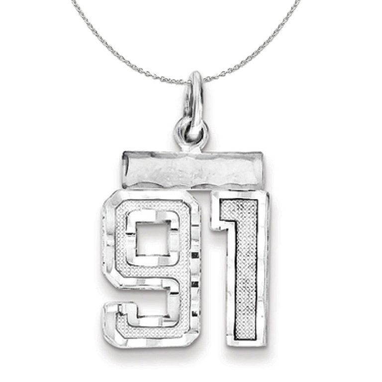 Sterling Silver, Varsity Collection, Small D/C Number 91 Necklace