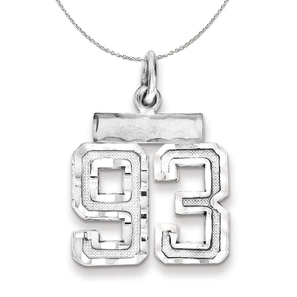 Sterling Silver, Varsity Collection, Small D/C Number 93 Necklace