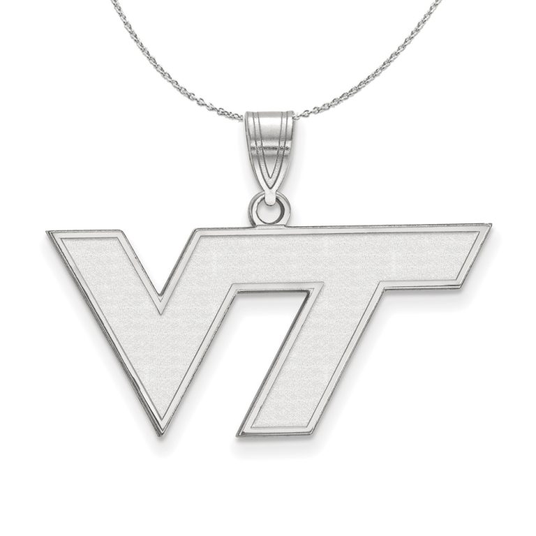 Sterling Silver Virginia Tech Medium 'VT' Pendant Necklace