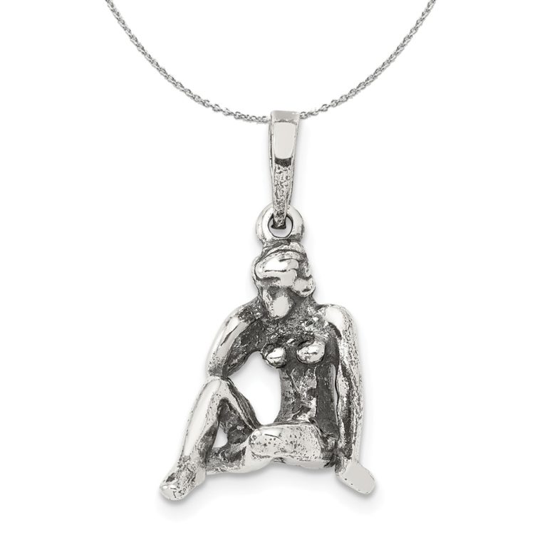 Sterling Silver Virgo the Virgin Zodiac 3D Antiqued Necklace