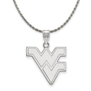 Sterling Silver West Virginia U. Large 'WV' Pendant Necklace