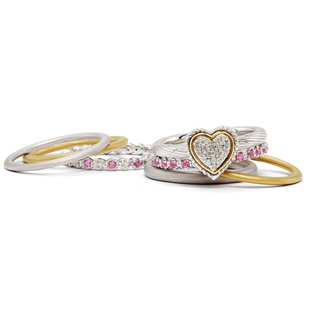 Sterling Silver & 14K Gold Plated Diamond Love Embrace Ring Set Size 5