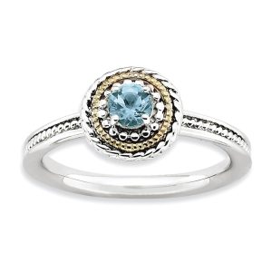 Sterling Silver & 14K Gold Plated Stackable Blue Topaz Ring, Size 5