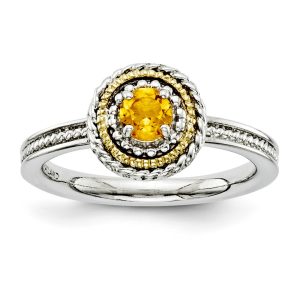 Sterling Silver & 14K Gold Plated Stackable Citrine Ring, Size 6