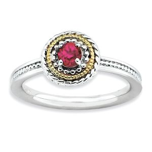 Sterling Silver & 14K Gold Plated Stackable Created Ruby Ring, Size 6