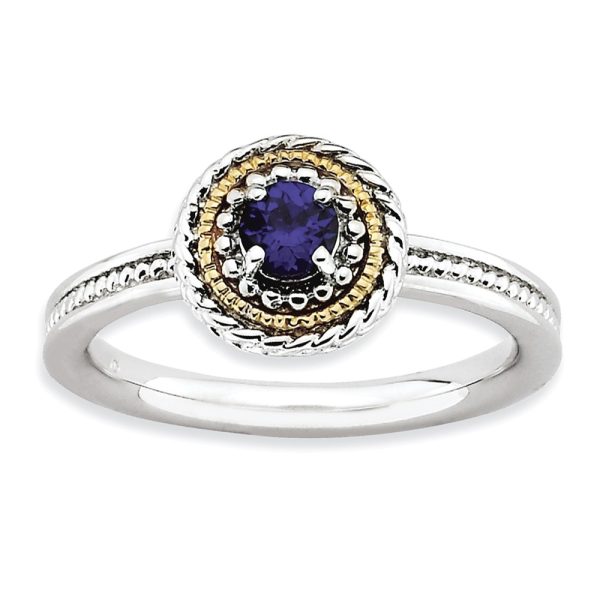 Sterling Silver & 14K Gold Plated Stackable Created Sapphire Ring Sz 5