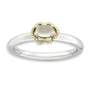 Sterling Silver & 14K Gold Plated Stackable Moonstone Ring, size 5