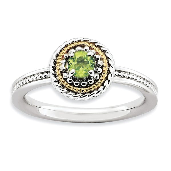 Sterling Silver & 14K Gold Plated Stackable Peridot Ring, Size 10