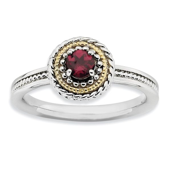 Sterling Silver & 14K Gold Plated Stackable Rhodolite Garnet Ring Sz 9