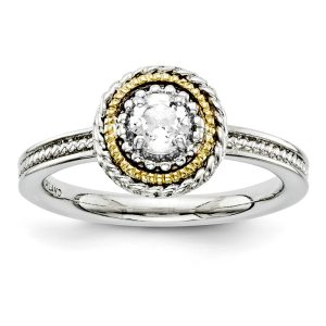 Sterling Silver & 14K Gold Plated Stackable White Topaz Ring, Size 6