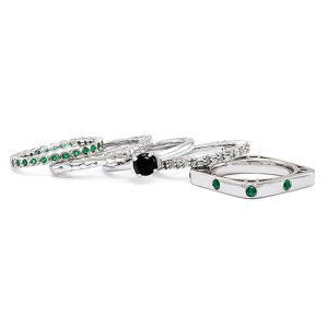 Sterling Silver & Black Agate Stackable Five Ring Set Size 5