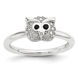 Sterling Silver & Black Onyx 7mm Owl Stackable Expressions Ring Size 8