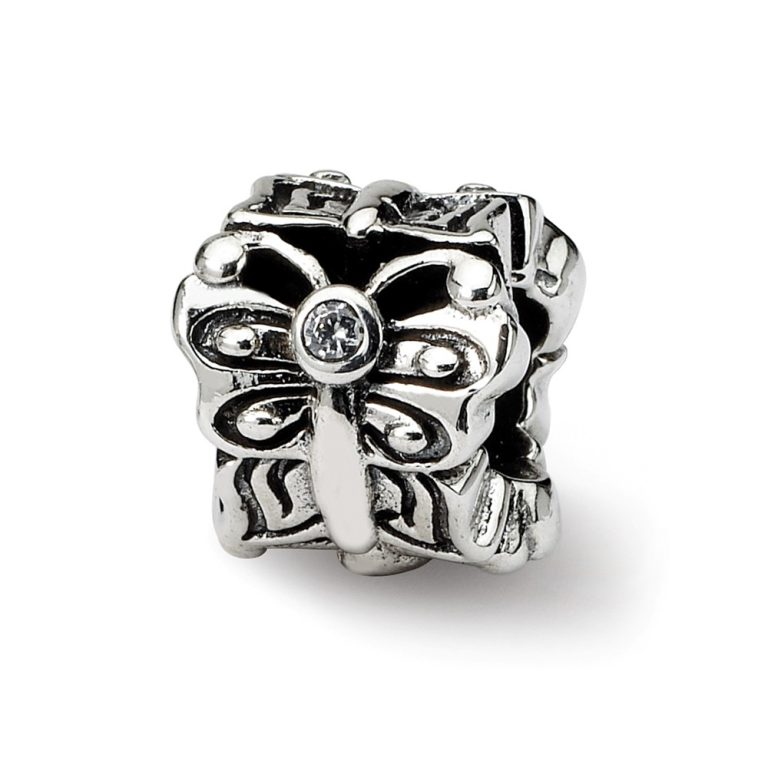 Sterling Silver & CZ 3-Stone Butterfly Bead Charm