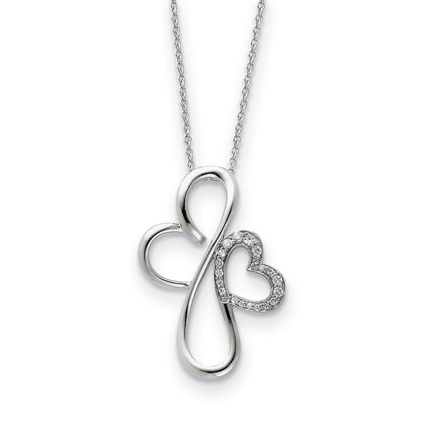 Sterling Silver & CZ Everlasting Love, Heart Cross Necklace, 18 Inch