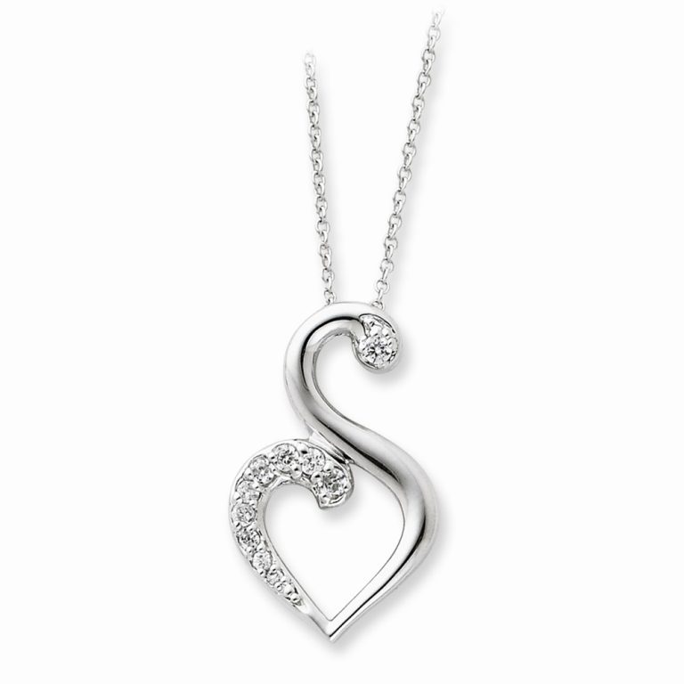 Sterling Silver & CZ Journey of Friendship Heart Necklace, 18 Inch