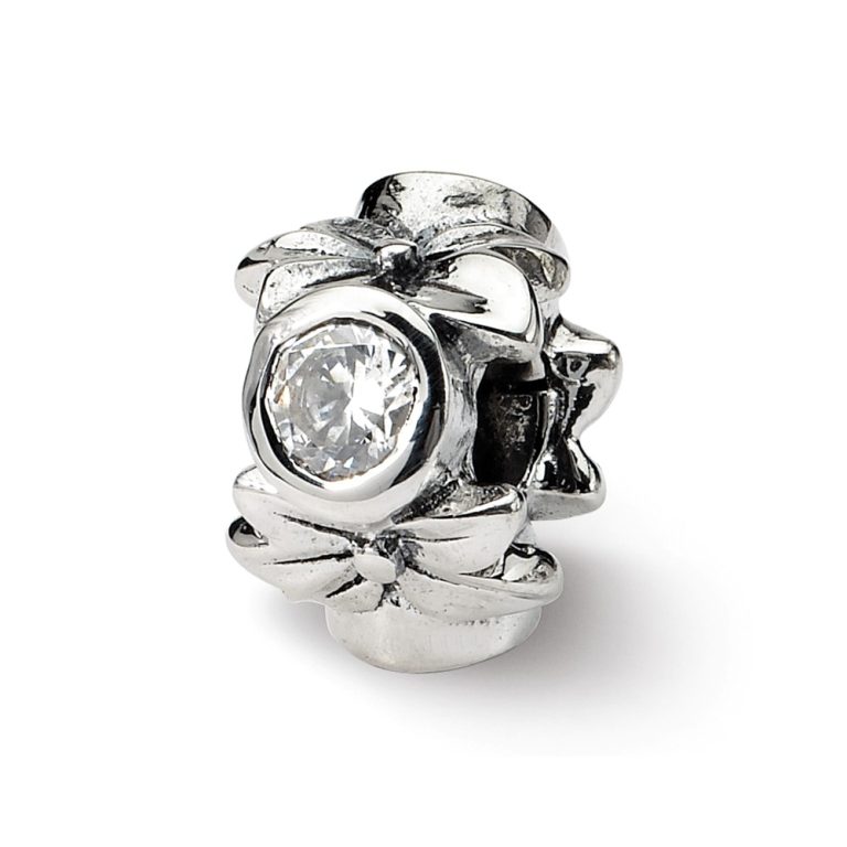 Sterling Silver & Clear CZ Floral Bead Charm