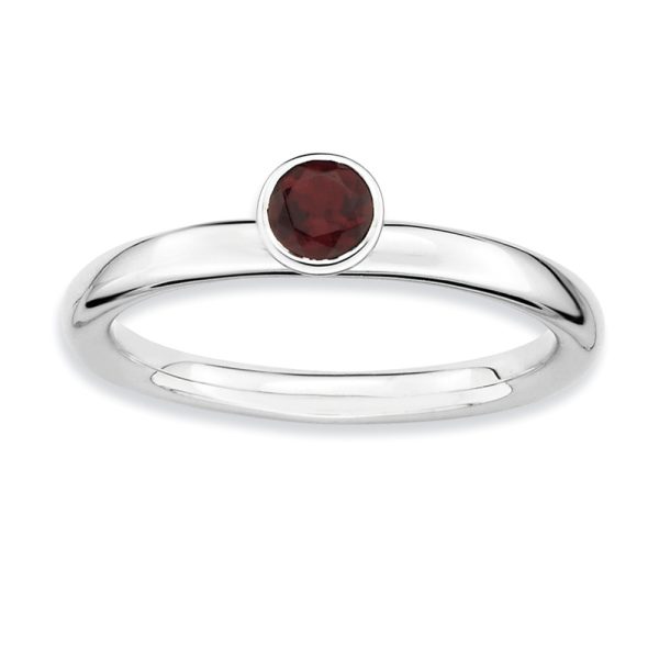 Sterling Silver & Garnet High Profile 4mm Solitaire Ring, Size 9