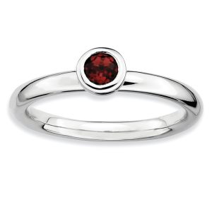 Sterling Silver & Garnet Low Profile 4mm Solitaire Ring, Size 10