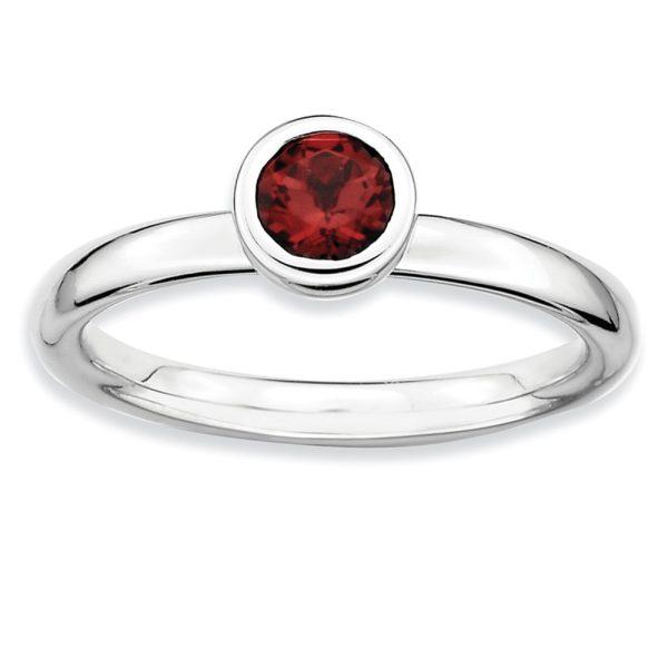 Sterling Silver & Garnet Low Profile 5mm Solitaire Ring, Size 7