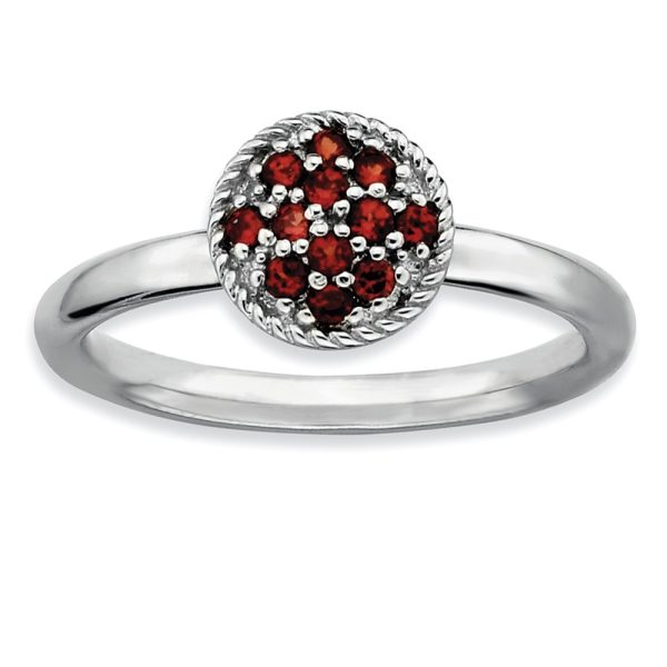 Sterling Silver & Garnet Stackable 8mm Round Cluster Ring, Size 7